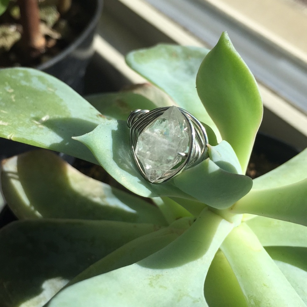 Herkimer diamond wire wrapped ring size 5
